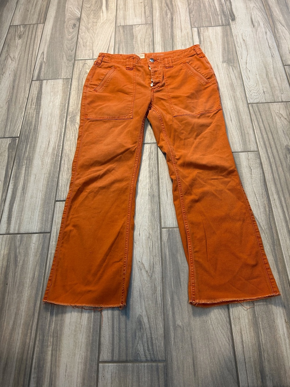 Pilcro Orange Yaya Pants Women’s Sz 27 Button Fly Crop Flare Pants Utility